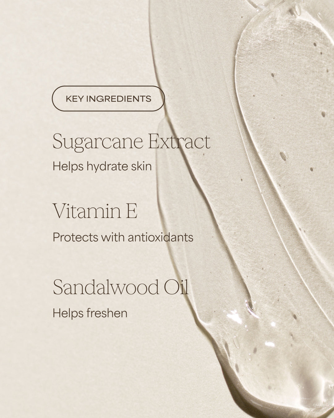 Product with key ingredients listed on a beige background for Raw Sugar Body Wash designed to help gently cleanse and hydrate skin with clean ingredients.