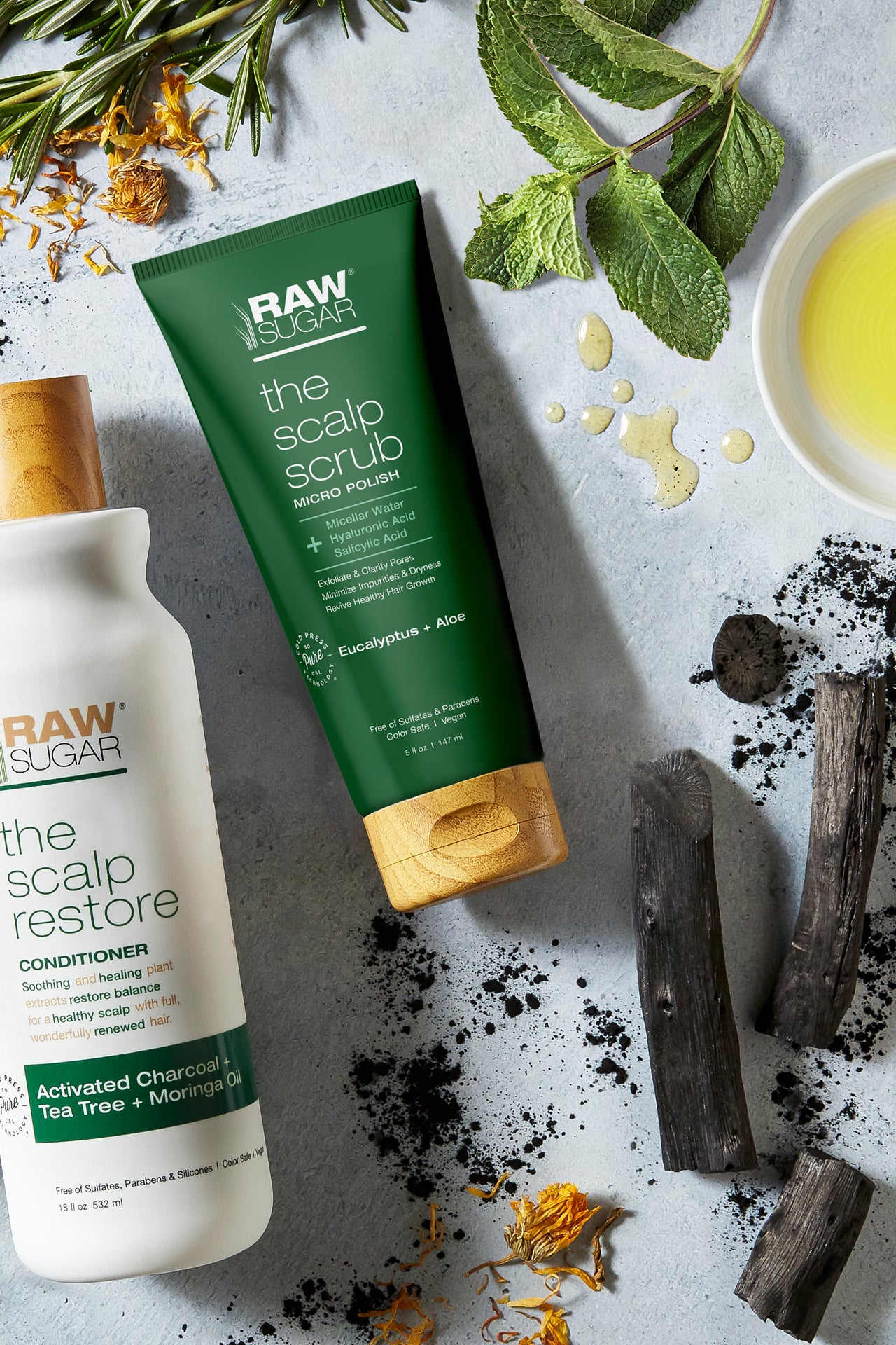 Raw Sugar Products next to raw ingredients