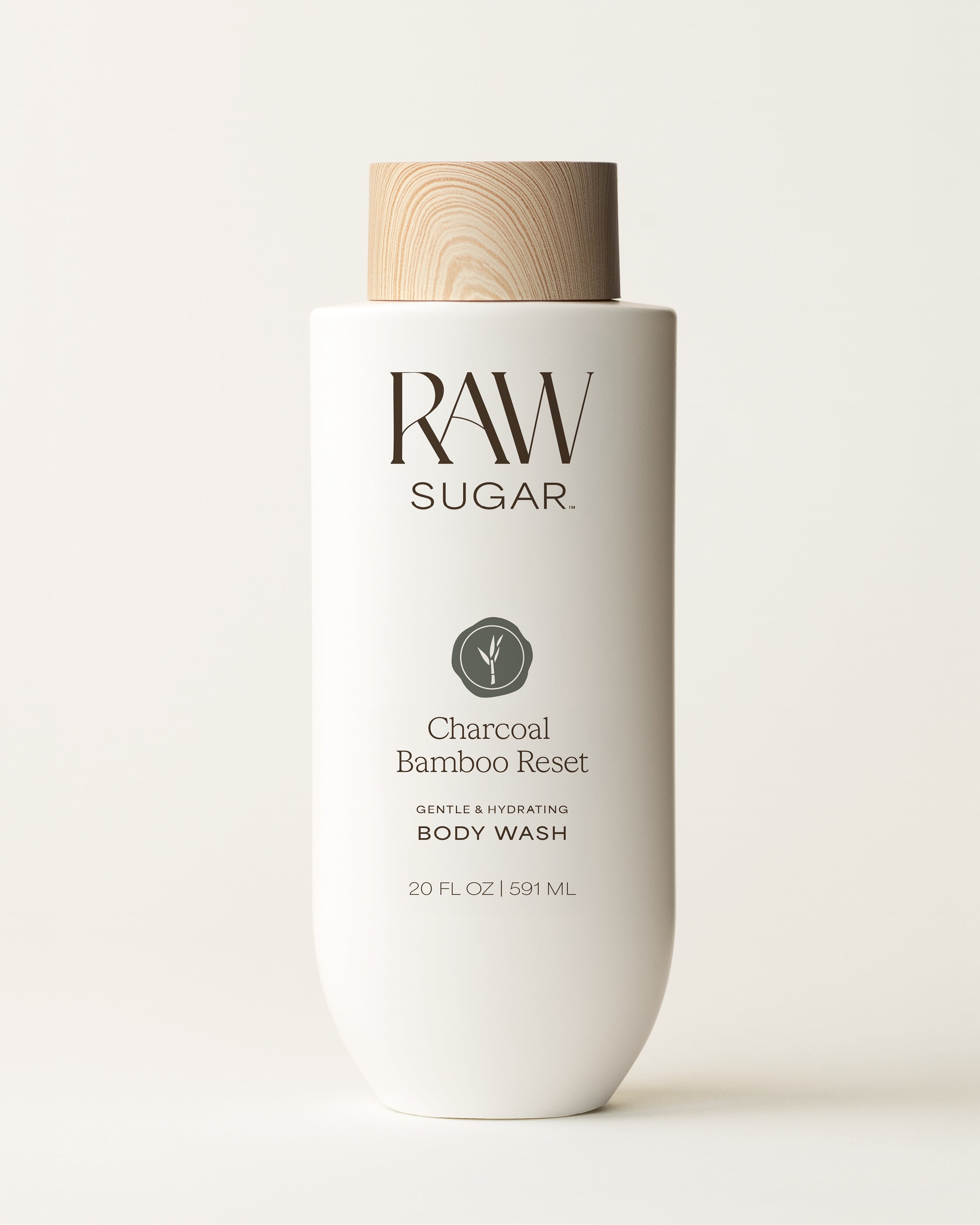 RAW Sugar Charcoal Bamboo Reset body wash bottle on a white background