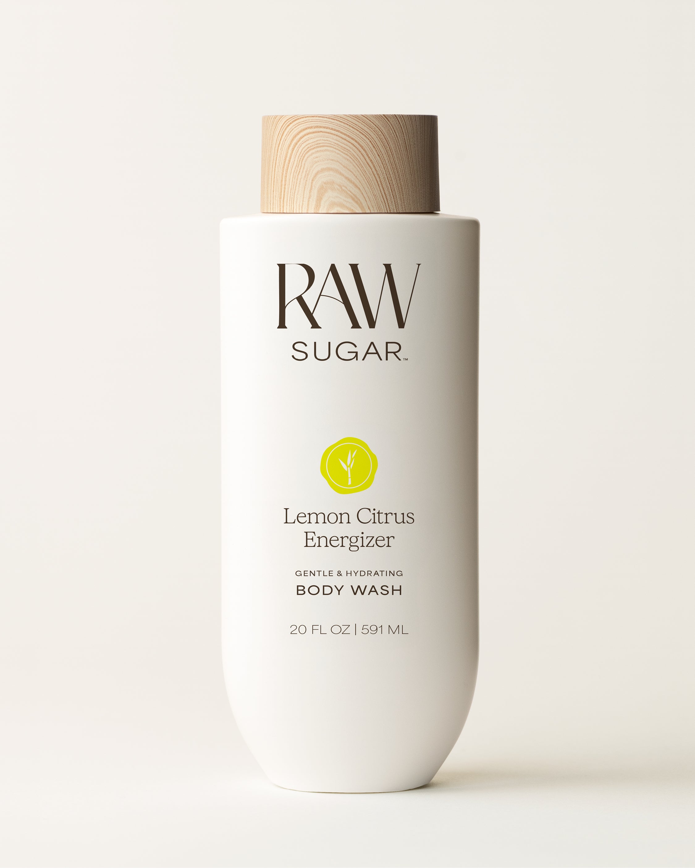 RAW Sugar Lemon Citrus Energizer body wash bottle on a white background